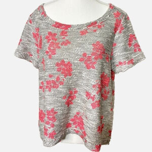 Anthropologie‎ Postmark Gray & Pink Floral Knit Short Sleeve Shirt